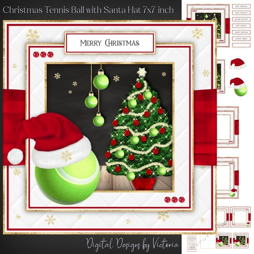 Christmas Tennis Ball with Santa Hat 7x7 inch