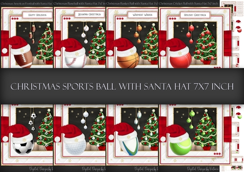 Christmas Sports Ball with Santa Hat 7x7 inch Bumper Set