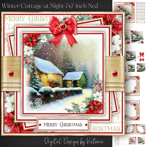Winter Cottage at Night 7x7 inch No.1