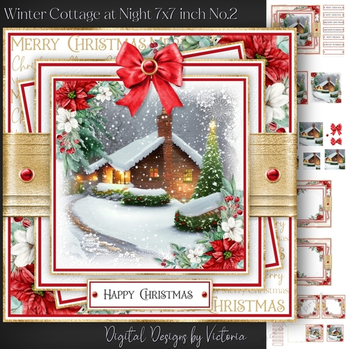 Winter Cottage at Night 7x7 inch No.2