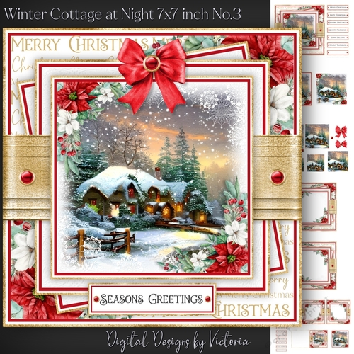 Winter Cottage at Night 7x7 inch No.3