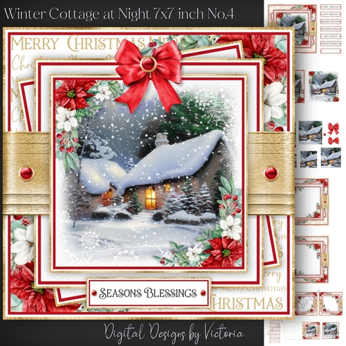 Winter Cottage at Night 7x7 inch No.4