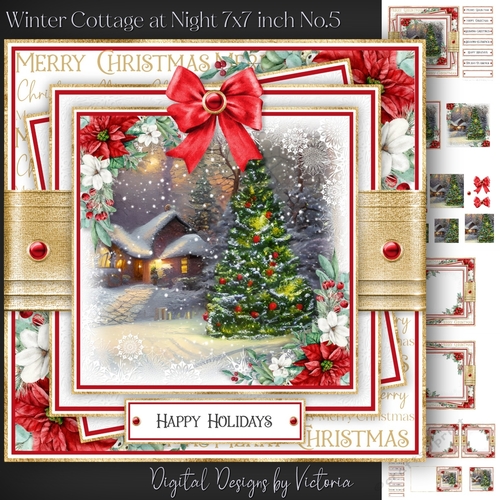 Winter Cottage at Night 7x7 inch No.5