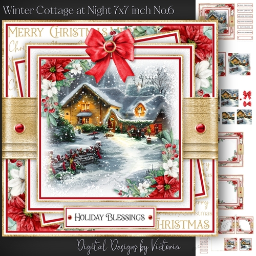 Winter Cottage at Night 7x7 inch No.6