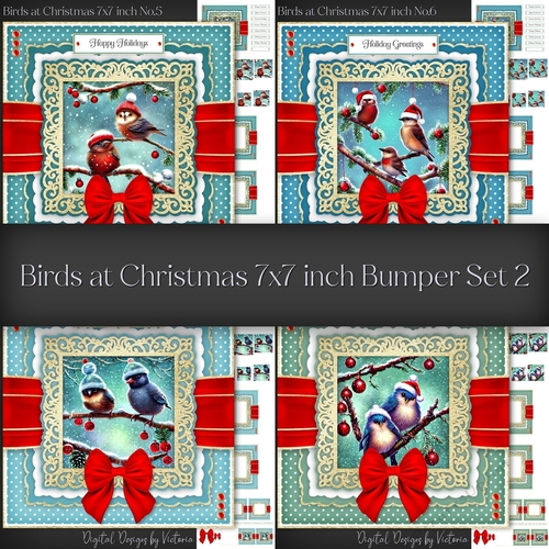Birds at Christmas 7x7 inch Bumper Set 2