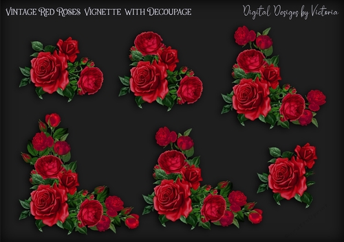 Vintage Red Roses Vignette with Decoupage
