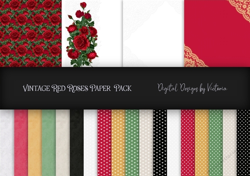 Vintage Red Roses Paper Pack