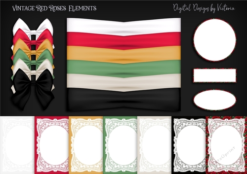 Vintage Red Roses Elements