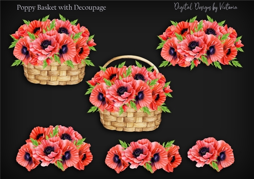 Poppy Basket with Decoupage