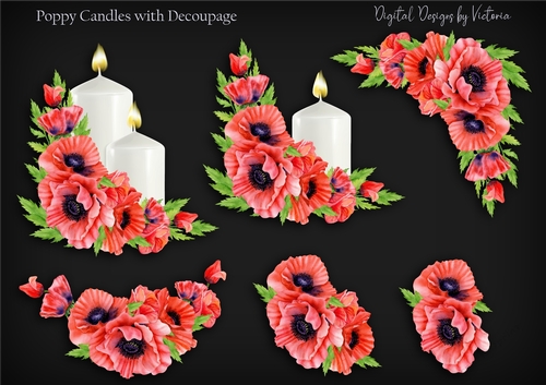 Poppy Candle with Decoupage