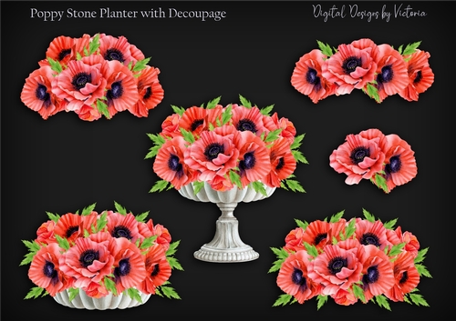 Poppy Stone Planter with Decoupage