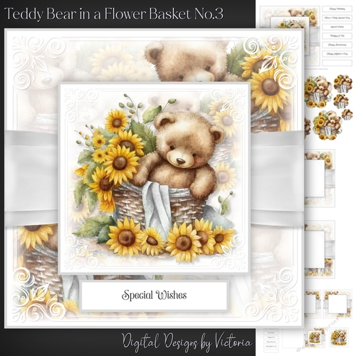 Teddy Bear in a Flower Basket No.3