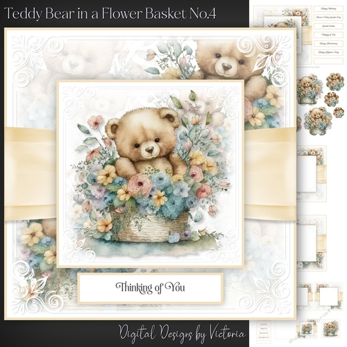 Teddy Bear in a Flower Basket No.4
