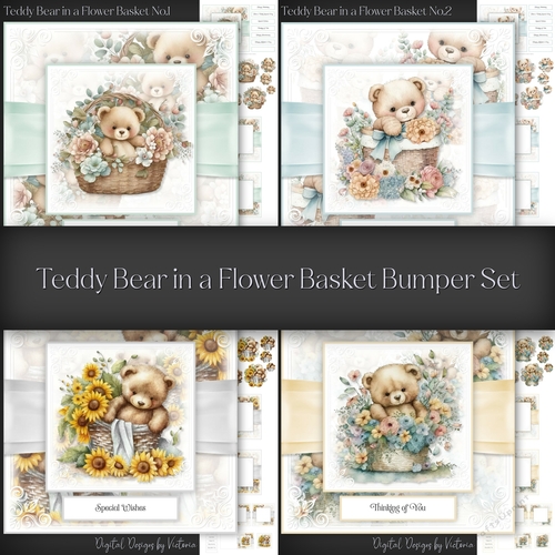 Teddy Bear in a Flower Basket Bumper Set