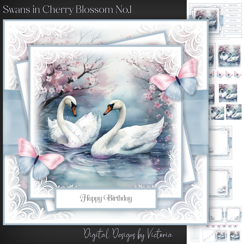 Swans in Cherry Blossom No.1