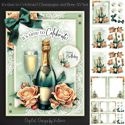 Its time to Celebrate! Champagne and Rose A5 No.1
