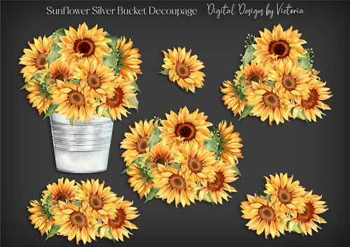 Sunflower Silver Bucket Decoupage