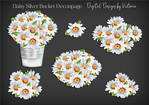 Daisy Silver Bucket Decoupage