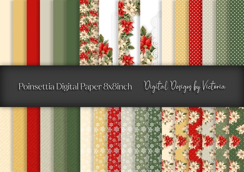 Poinsettia Digital Paper 8x8 inch
