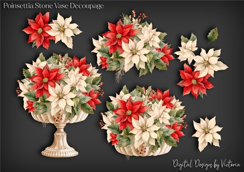 Poinsettia Stone Vase Decoupage
