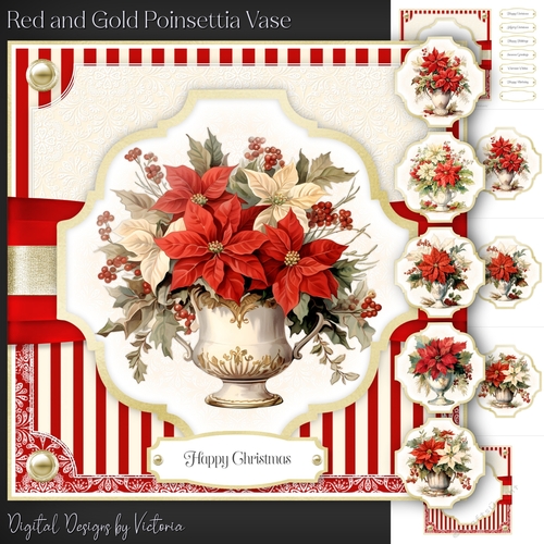 Red and Gold Poinsettia Vase