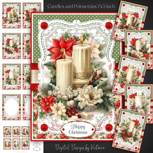 Candles and Poinsettias 7x5 inch