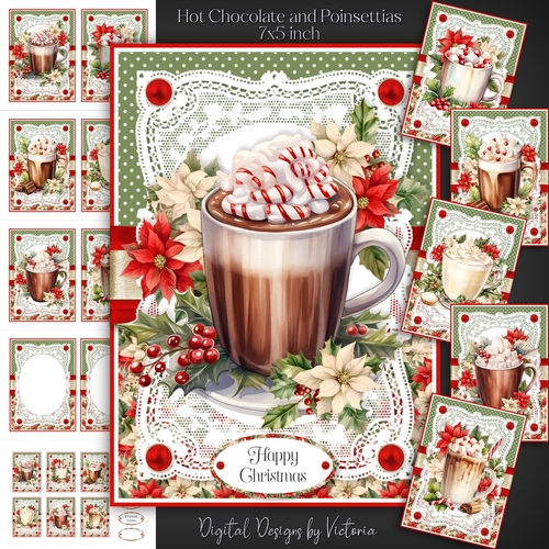 Hot Chocolate and Poinsettias 7x5 inch