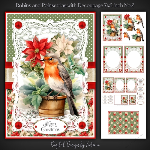 Robins and Poinsettias with Decoupage 7x5 inch No.2