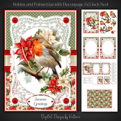 Robins and Poinsettias with Decoupage 7x5 inch No.4