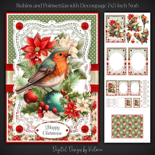 Robins and Poinsettias with Decoupage 7x5 inch No.6