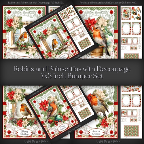 Robins and Poinsettias with Decoupage 7x5 inch Bumper Set