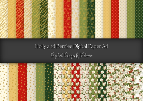 Holly and Berries Digital Paper A4