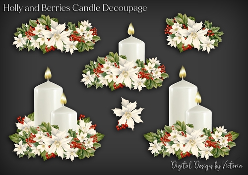 Holly and Berries Candle Decoupage