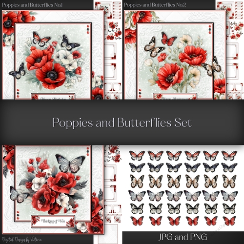 Poppies and Butterflies Set
