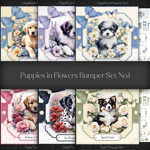 Puppies in Flowers Bumper Set No.1