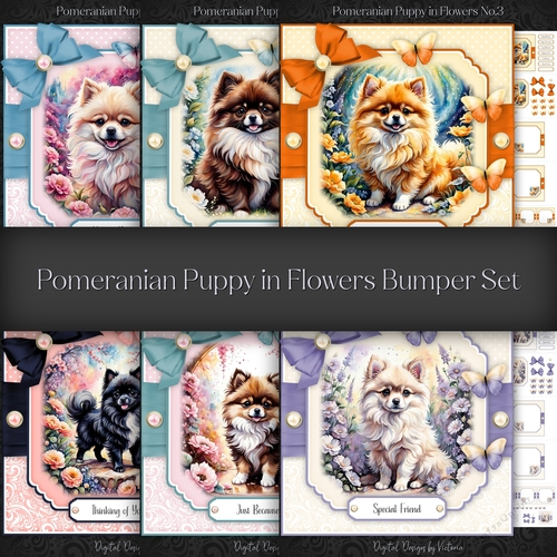 Pomeranian Puppy in Flowers Bumper Set