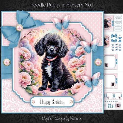 Poodle Puppy in Flowers No.1