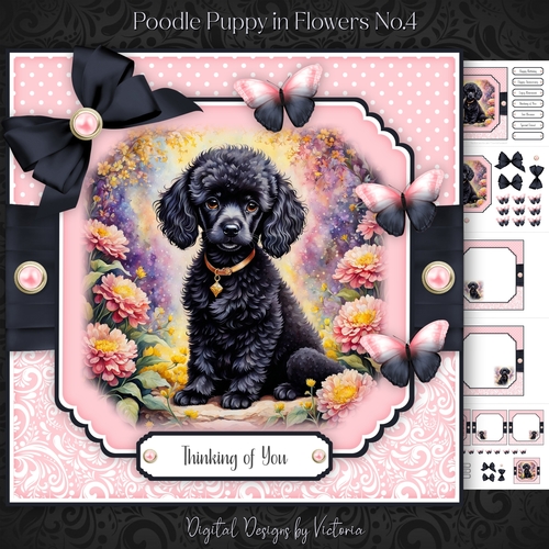 Poodle Puppy in Flowers No.4