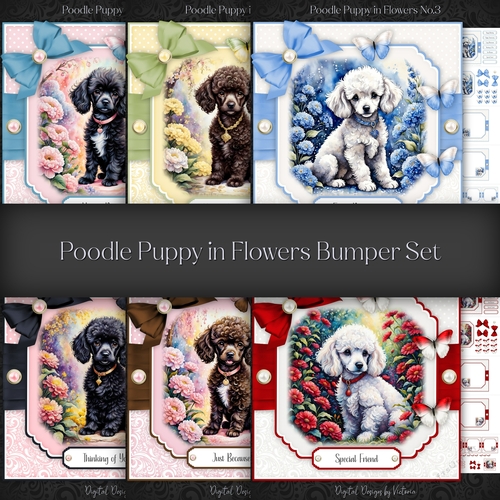 Poodle Puppy in Flowers Bumper Set