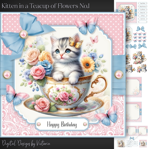 Kitten in a Teacup of Flowers No.1
