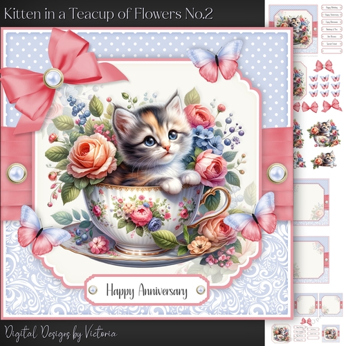 Kitten in a Teacup of Flowers No.2