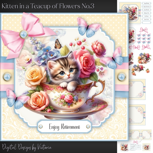 Kitten in a Teacup of Flowers No.3