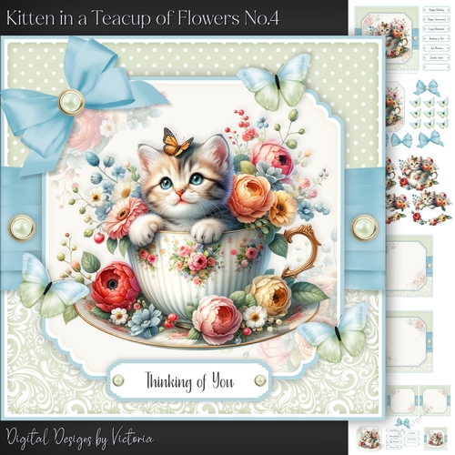 Kitten in a Teacup of Flowers No.4