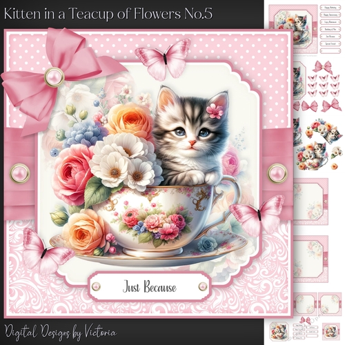 Kitten in a Teacup of Flowers No.5