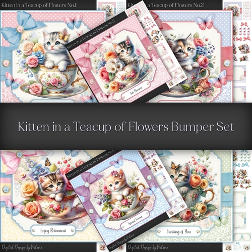 Kitten in a Teacup of Flowers Bumper Set