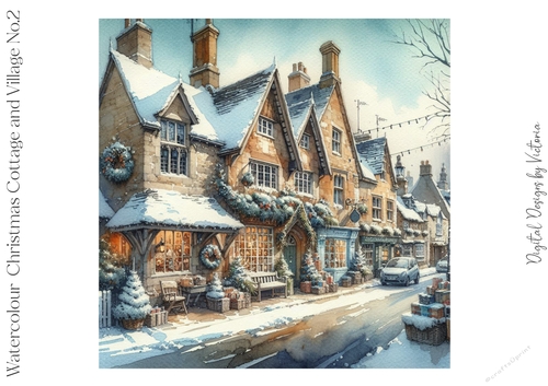 Watercolour Christmas Cottage and Village No.2