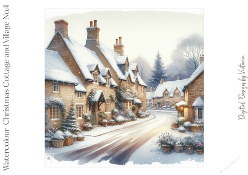 Watercolour Christmas Cottage and Village No.4