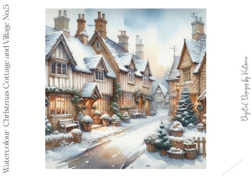 Watercolour Christmas Cottage and Village No.5