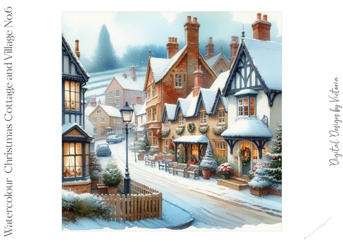 Watercolour Christmas Cottage and Village No.6