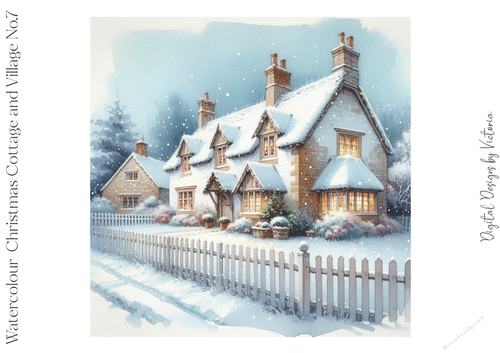 Watercolour Christmas Cottage and Village No.7